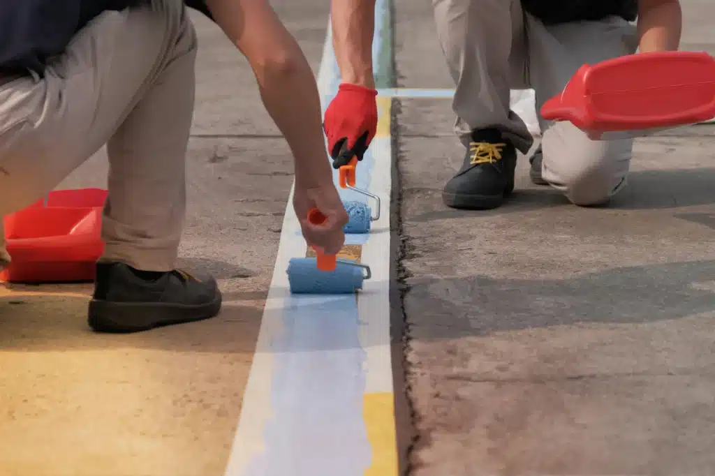 blue lines striping on concrete floor